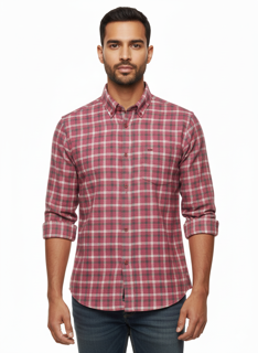 پیراهن پشمی "چهار خانه" زرشکی