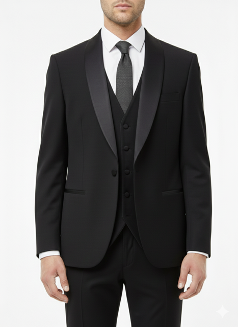 کت و شلوار مجلسی دامادی یقه ساتن نمای نزدیک