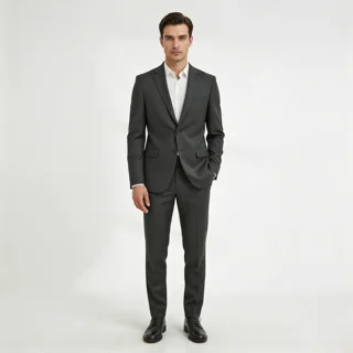 کت و شلوار دودکمه یقه انگلیسی زغالی جامعه